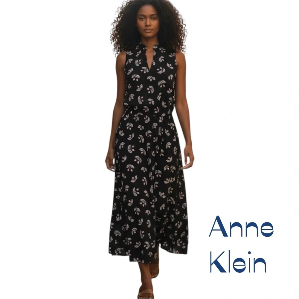 Anne Klein Black Pink Berry Print Sleeveless Maxi Dress NWOT Size 12